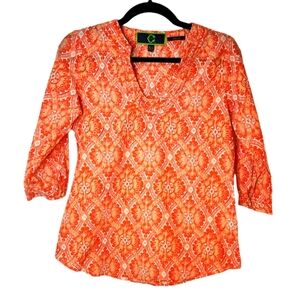 C WONDER XS Cotton Silk v-neck pullover shirt 3/4 sleeves EUC